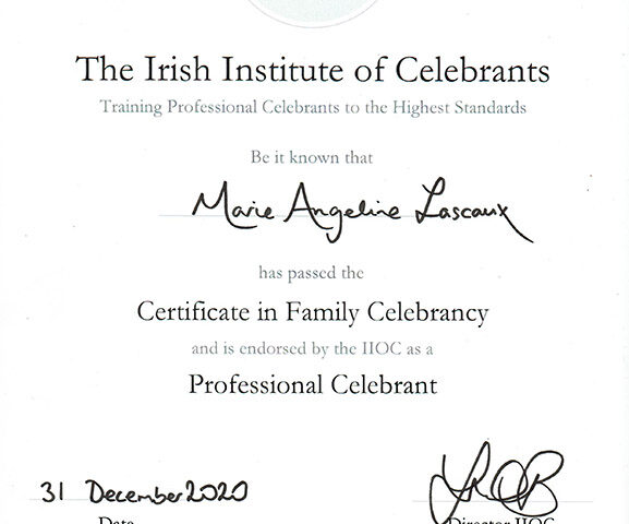 Family celebrancy certificate